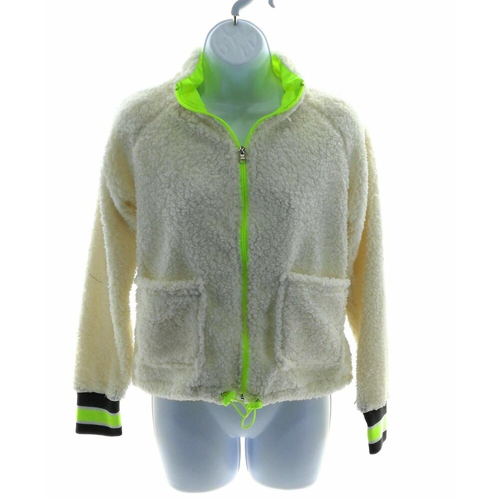 Derek Heart Ivory Faux Fur Full Front Zip Jacket Size Medium